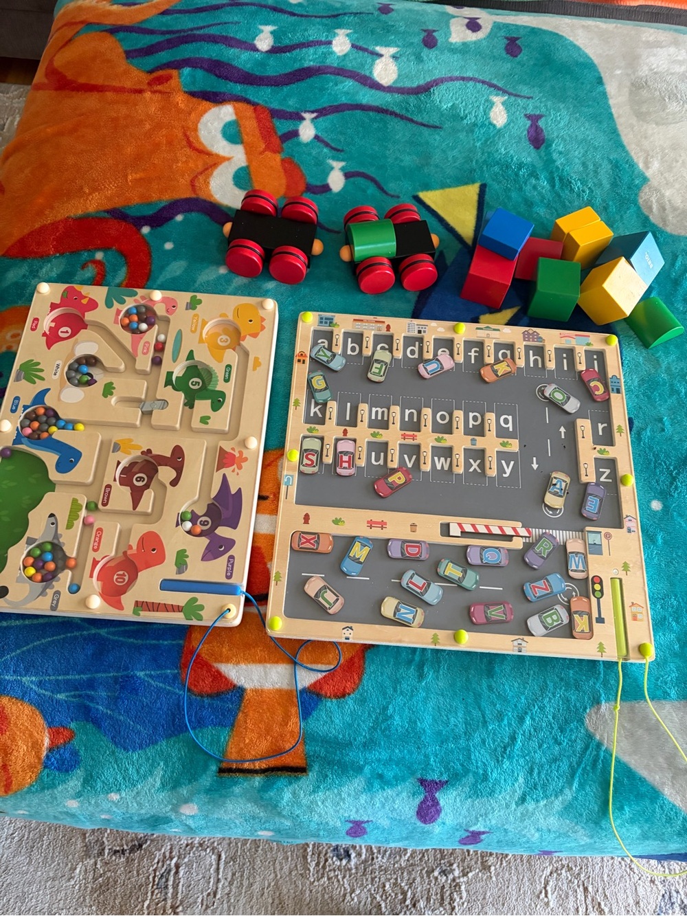Alphabetic Maze Magnetic Parking Lot Dinosaur Magnetic Color Wood Toys